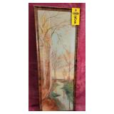 Watercolor On Canvas Stream Scene 29 1/2' X 10 1/2