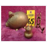 Brass Pig Bank , Salt Shaker & Small Easel