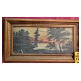 Oil On Canvas Lake Scene 22' X 12'