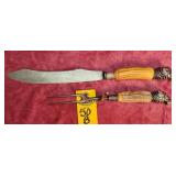 Antler Handle Carving Set W/ Silver Plated Rams