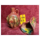 Nc Pottery Small Pitcher 6', Wall Pocket 7'  X 3'