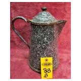 Vintage Gray Speckled Enamelware Coffee Pot
