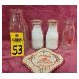 4 Milk Bottles & Long Meadow Pot Holder, Pet,