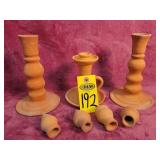 Neolia Cole Unglazed Pottery , 3 Candle Sticks,