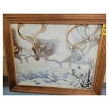 Mae Yi Oil On Canvas ' Caribou And Birds In The