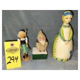 3 Figurines, Lady W/ Cat Is 1966 Japan