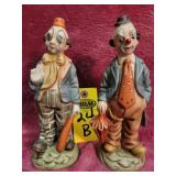 2 Vintage Ceramic Clown Figurines 7 1/2' Tall