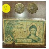 Algeria 5 Francs Note, Chinese Tokens, Poor