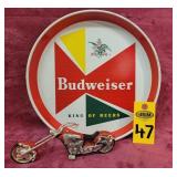 Budweiser Serving Tray & Motorcycle