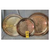 3 Silver Plate Serving Trays 12', 14' ,15'
