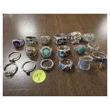 18 Sterling Rings 129.8g W/ Stones