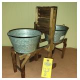 Minature Wash Stand W/ 2 Galvanized Wash Pots