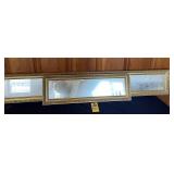 Three 26.5"x9" Gold Framed Mirrors
