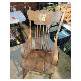 Oak Press Back Rocker - Needs Repair