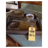 Vtg Wooden Tray & Retro Ashtrays