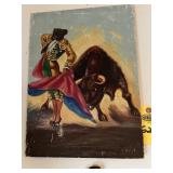 Signed Oil On Canvas " Pepe Ortiz" Matador & Bull