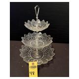 Vtg 3 Tier Tray By Federal Glass - Petal Pattern