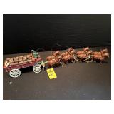 Vtg Cast Iron Beer Barrel Horse Drawn Wagon