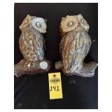 2 Vtg Chalkware Owl Wall Hangers 11"