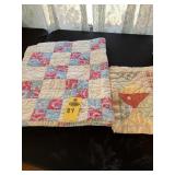 Vintage Homemade Baby Quilt & Doll Quilt