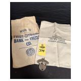 2 Vtg Bank Bags & Coca Cola Bottle Opener