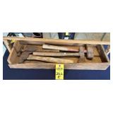 Vintage Wooden Tool Box & Tools