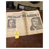 Roosevelt Dies 1945 Newspaper