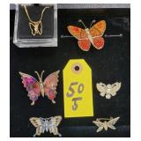 Costume Jewelry Butterfly Pins & Necklace