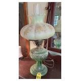 Vintage Green Glass Hurricane Lamp