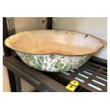 Vtg Green & White Enamelware 19.5' Bowl