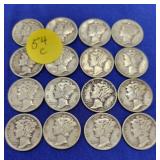 16 Silver Mercury Dimes