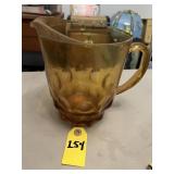 Vtg Amber Glass Thumbprint Pitcher