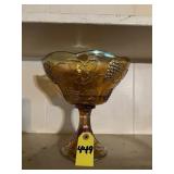 Vtg Amber Marigold Carnival Glass Wedding Bowl