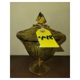 Amber Depression Glass Candy Dish