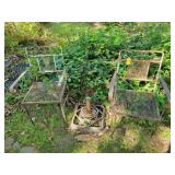 2 Vintage Metal Chairs & Umbrella Stand