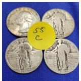 4 Silver Quarters - 3 Standing Liberty Quarters