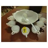 Milk Glass Punch Bowl Set - 12 Cups & Ladle