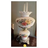 Vintage Handpainted Milk Glass Hurricane Lamp