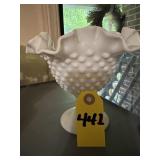 Vtg Fenton Hobnail Milk Glass Ruffled Compote