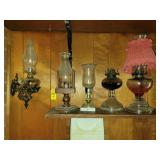 3 Oil Lamps & 2  Candle Lamps