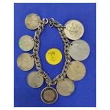 Foreign Coins On Sterling Bracelet