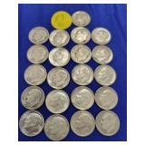 21 Silver Dimes- (20) Roosevelt & (1) Mercury Dime
