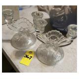 Vtg Jeanette Glass Double Candlestick Holder