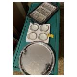 Silverplate Divided Serving Tray, Coasters And