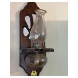 Vtg Wooden Kerosend Lamp Holder & Lamp