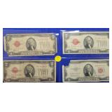 4 Red Dot $2 Bank Notes (2) 1928d, (1) 1928g &