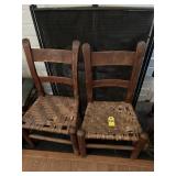 2 Vtg Children's Ladder Back Chairs W/ Weave Seat
