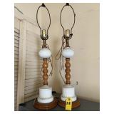 Pair Of Hobnail Milk Glass Lamps