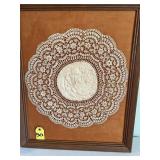 Vtg Framed Hand Made Crocheted Doily