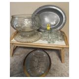 T V Tray, Enamelware Tray & Misc Glassware